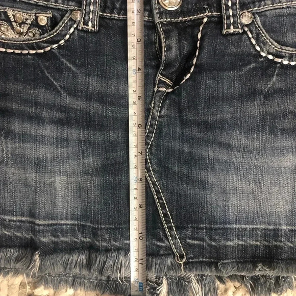 Grace In LA Bling Stretch Jean Crystal Embellished Distressed Frayed Skirt - Picture 8 of 8